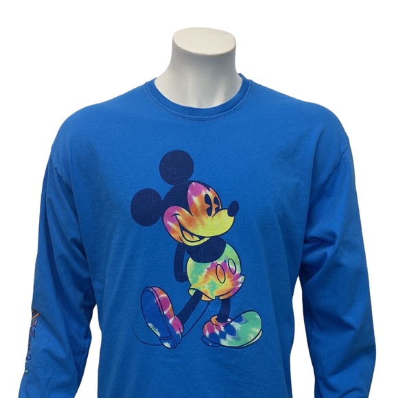 Disney Parks Blue Multi Color Rainbow Mickey Graphic T-Shirt Spellout Sleeve XL - Picture 6 of 11